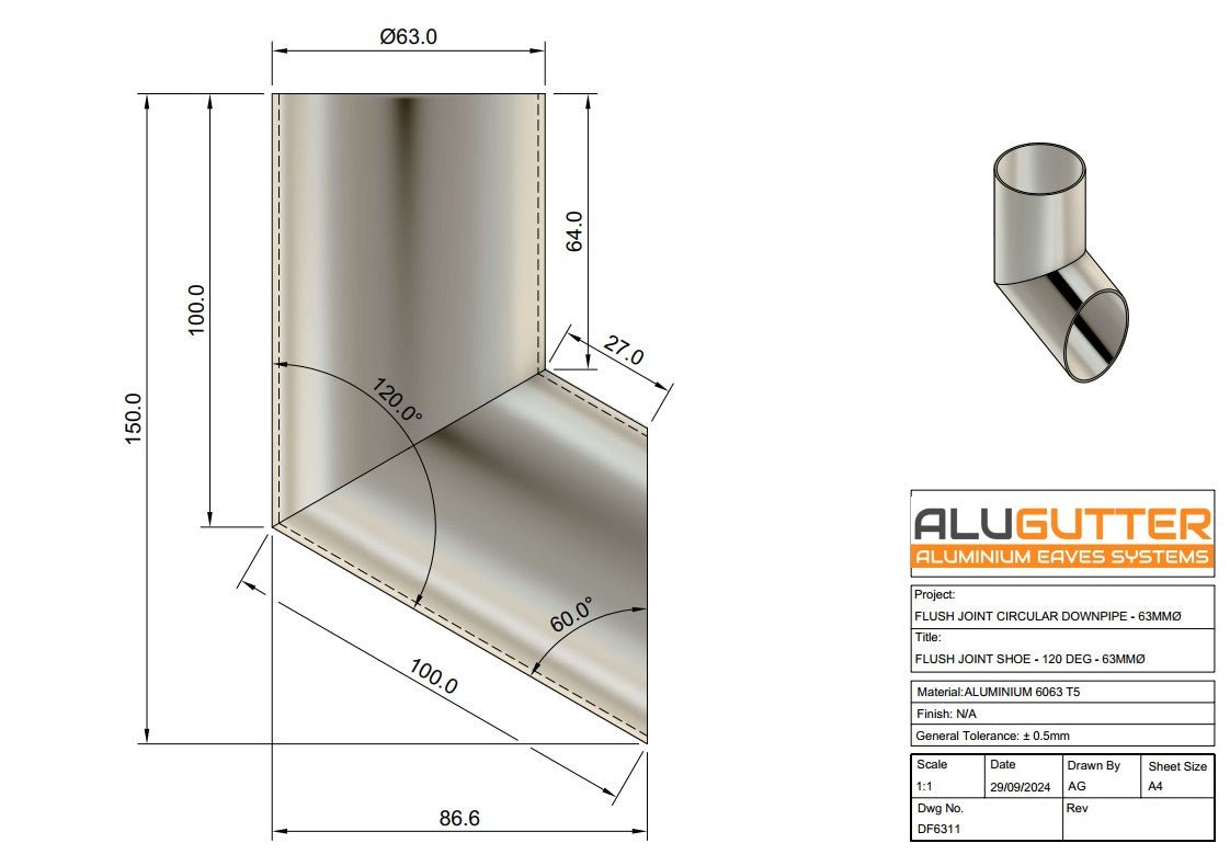 Flush Joint Shoe 63mm - Alugutter