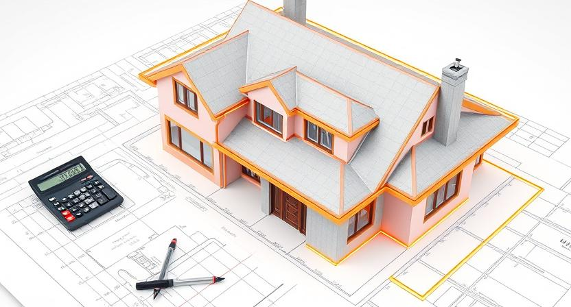 Architectural sketch of a house highlighting the gutters - gutter take off tool