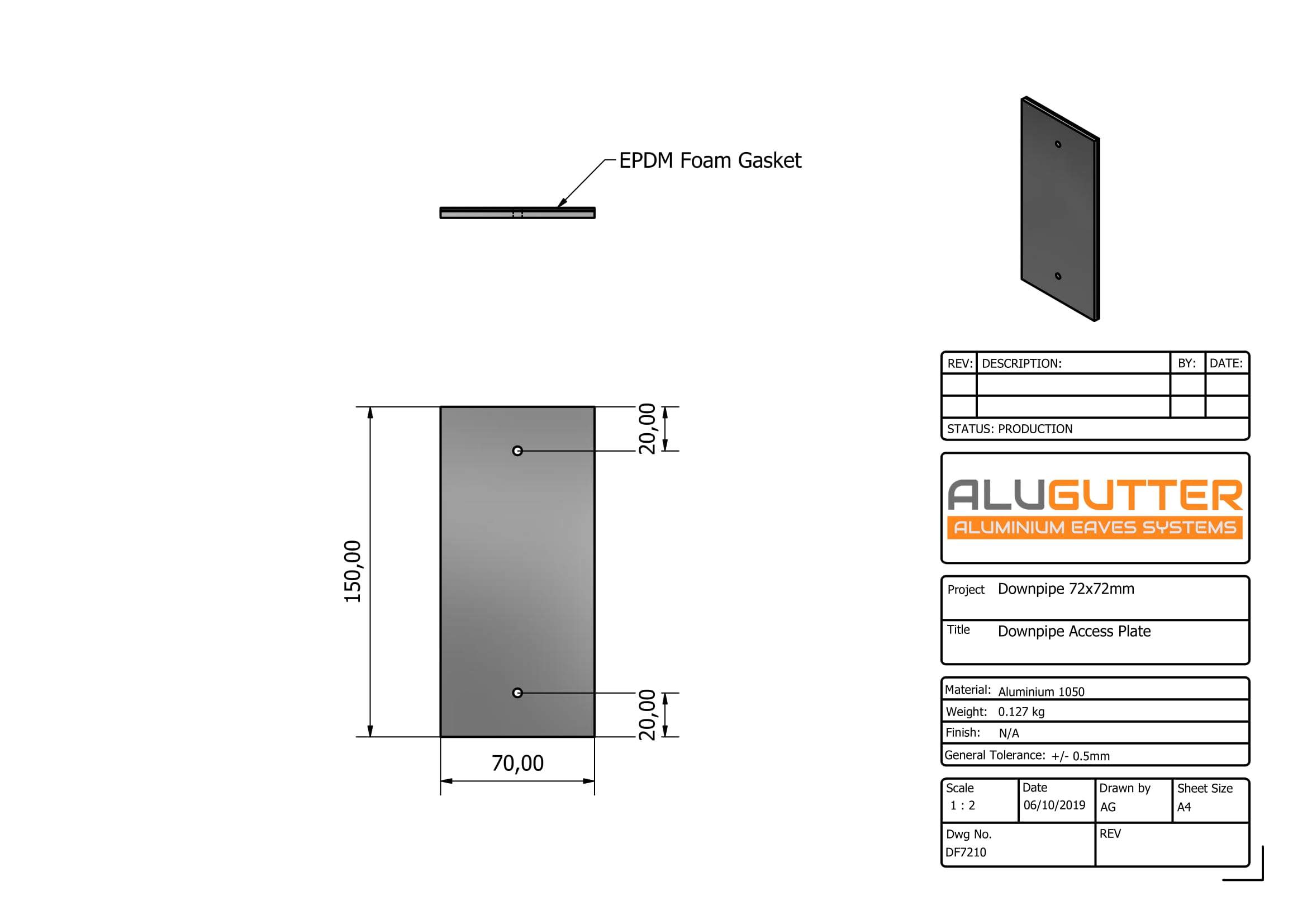 DF7210 - DOWNPIPE ACCESS PLATE - 72x72mm - Alugutter
