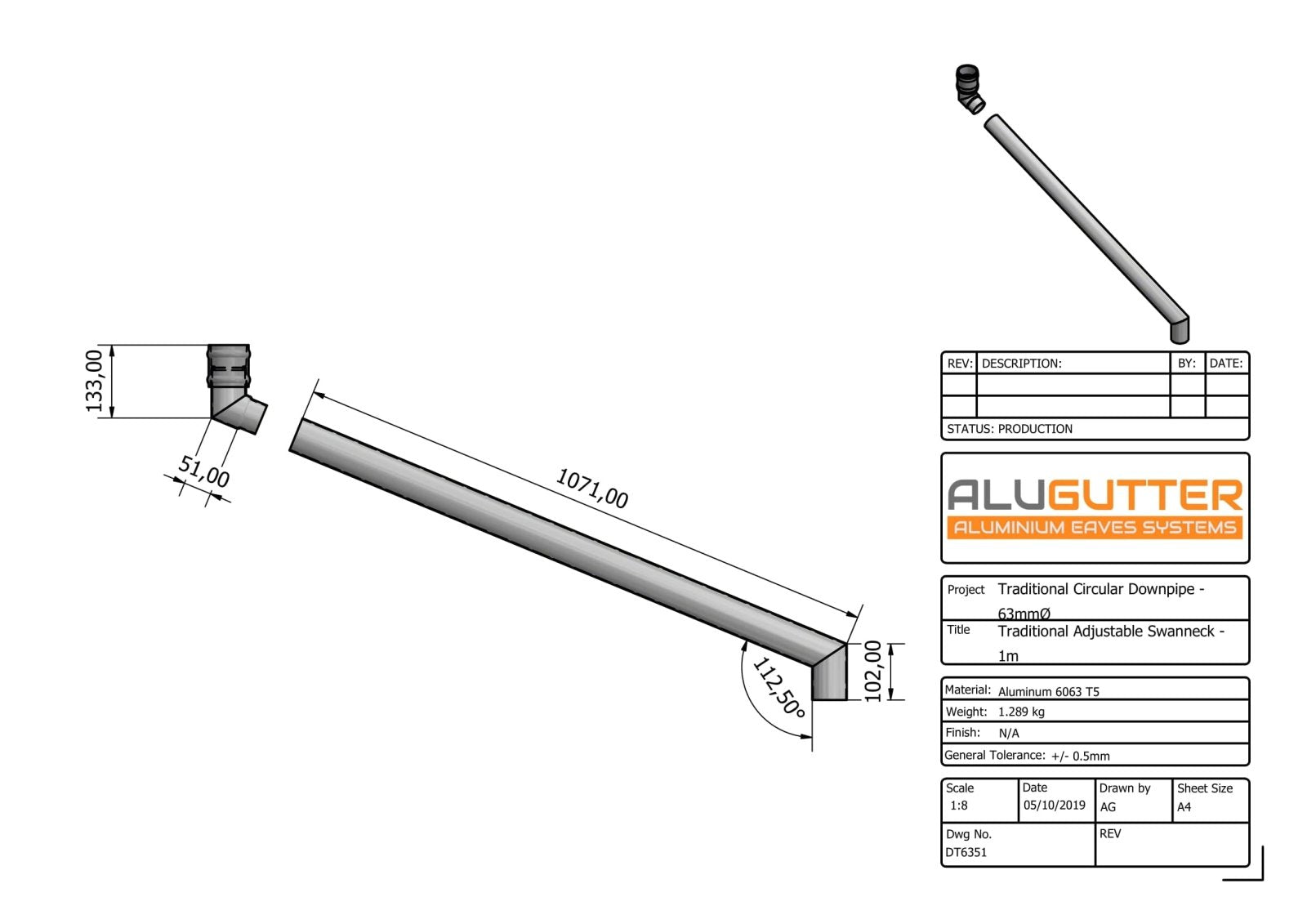 TRADITIONAL DOWNPIPE ADJUSTABLE SWANNECKS - 63mm DIA