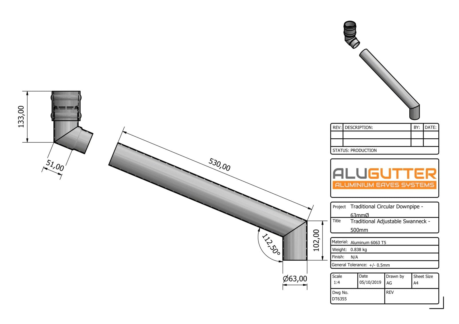 TRADITIONAL DOWNPIPE ADJUSTABLE SWANNECKS - 63mm DIA