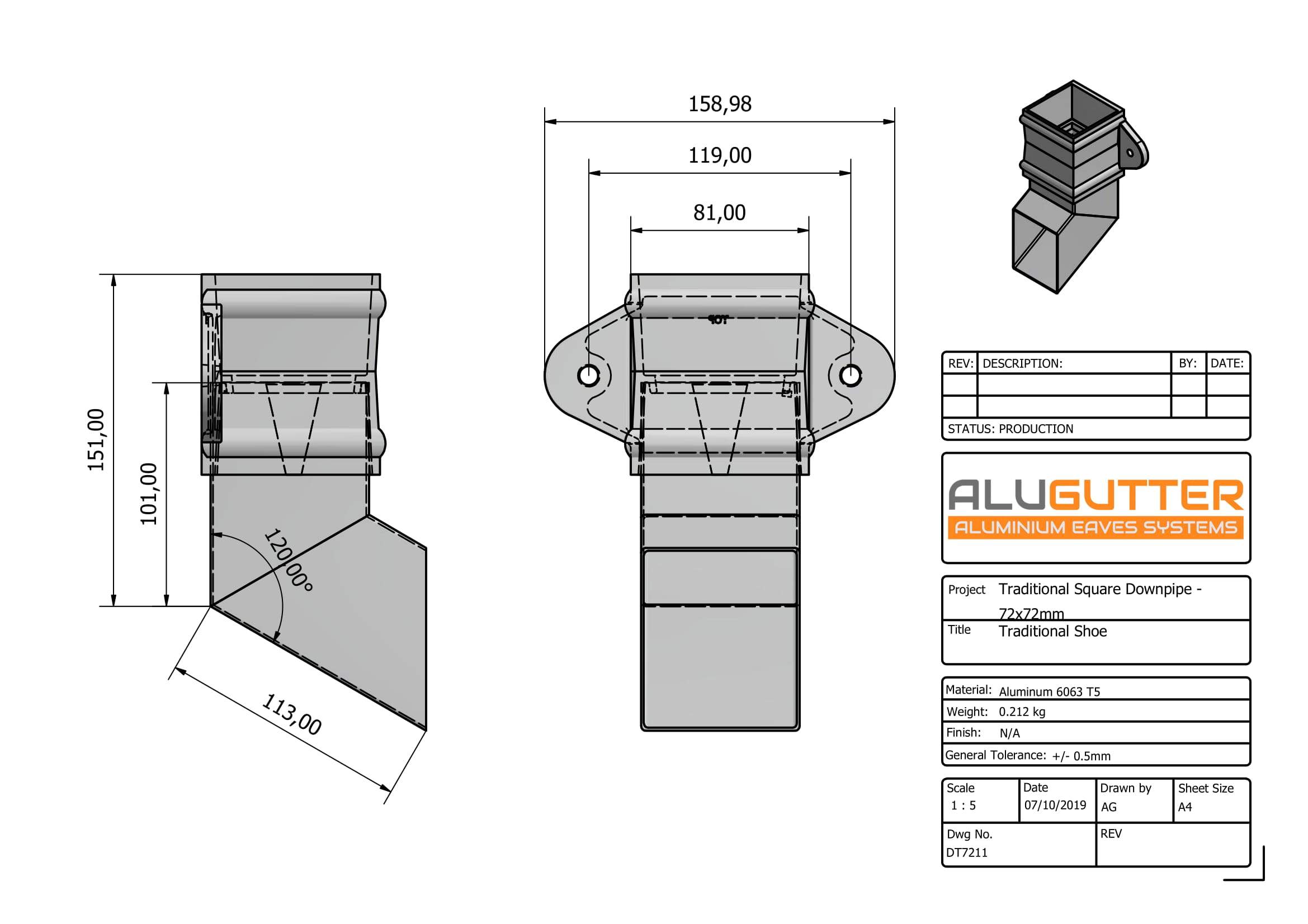 DT7211 - TRADITIONAL SHOE - 72x72mm - Alugutter