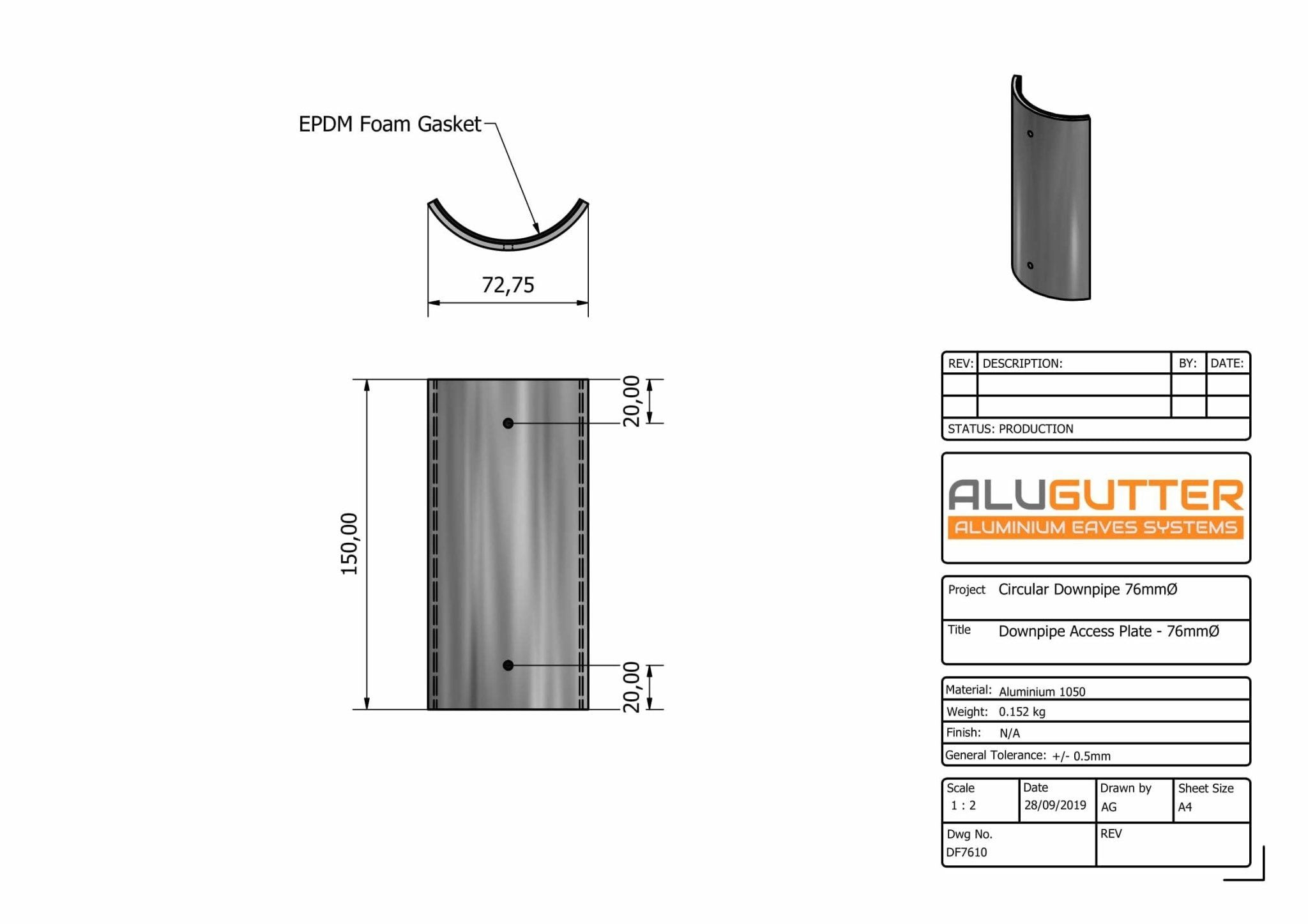 DF7610 - DOWNPIPE ACCESS PLATE - 76mm DIA - Alugutter