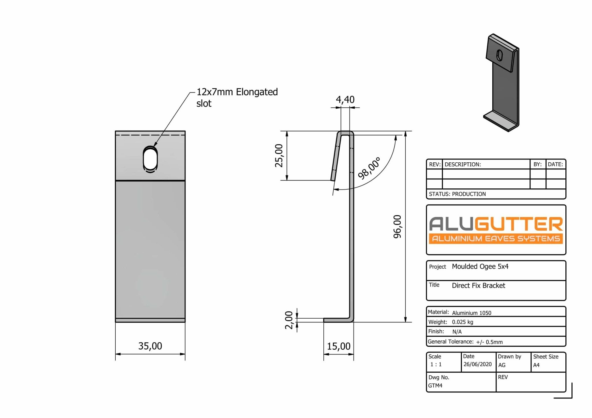 GTM4 - MOULDED GUTTER DIRECT FIX BRACKET - 125 x 100mm - Alugutter
