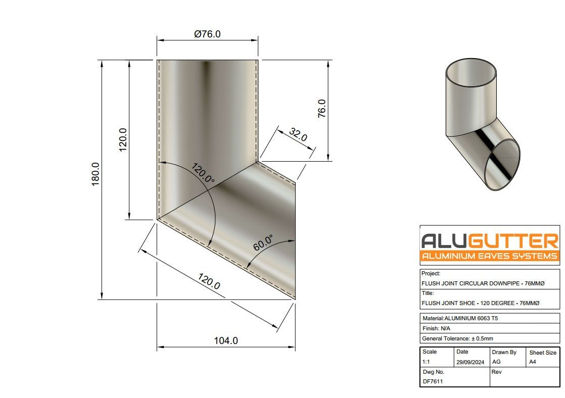 Flush Joint Shoe 76mm - Alugutter