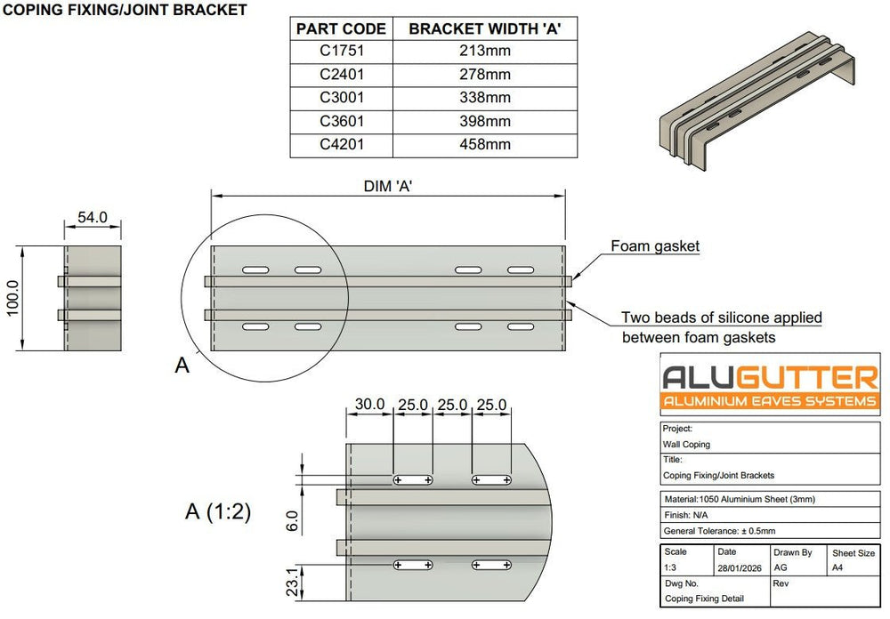 Aluminium Wall Coping Fixing/Joint Brackets