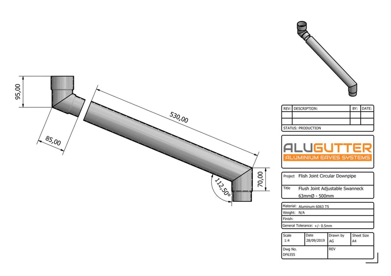 FLUSH JOINT DOWNPIPE ADJUSTABLE SWANNECKS - 63mm DIA
