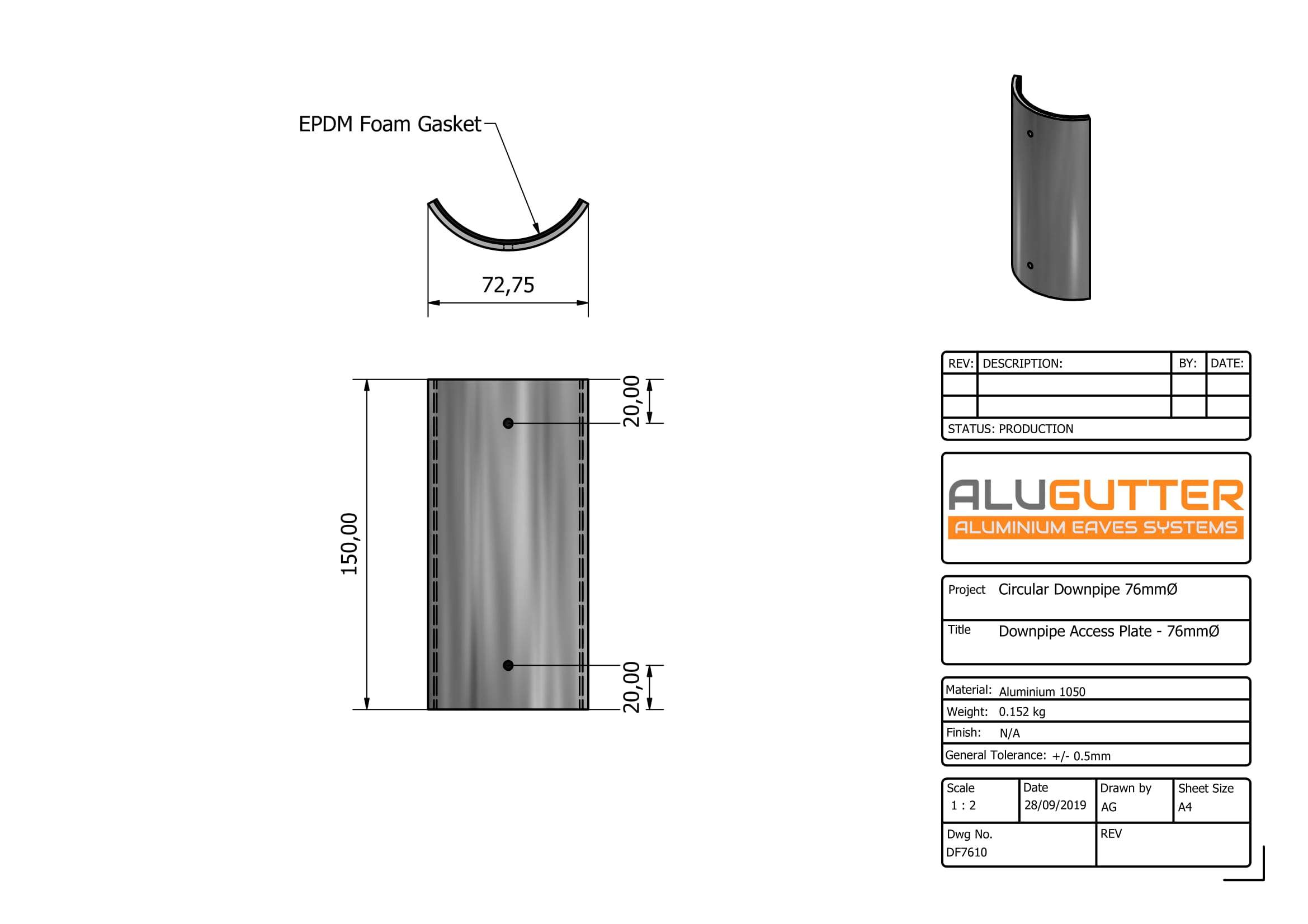 DF7610 - DOWNPIPE ACCESS PLATE - 76mm DIA - Alugutter