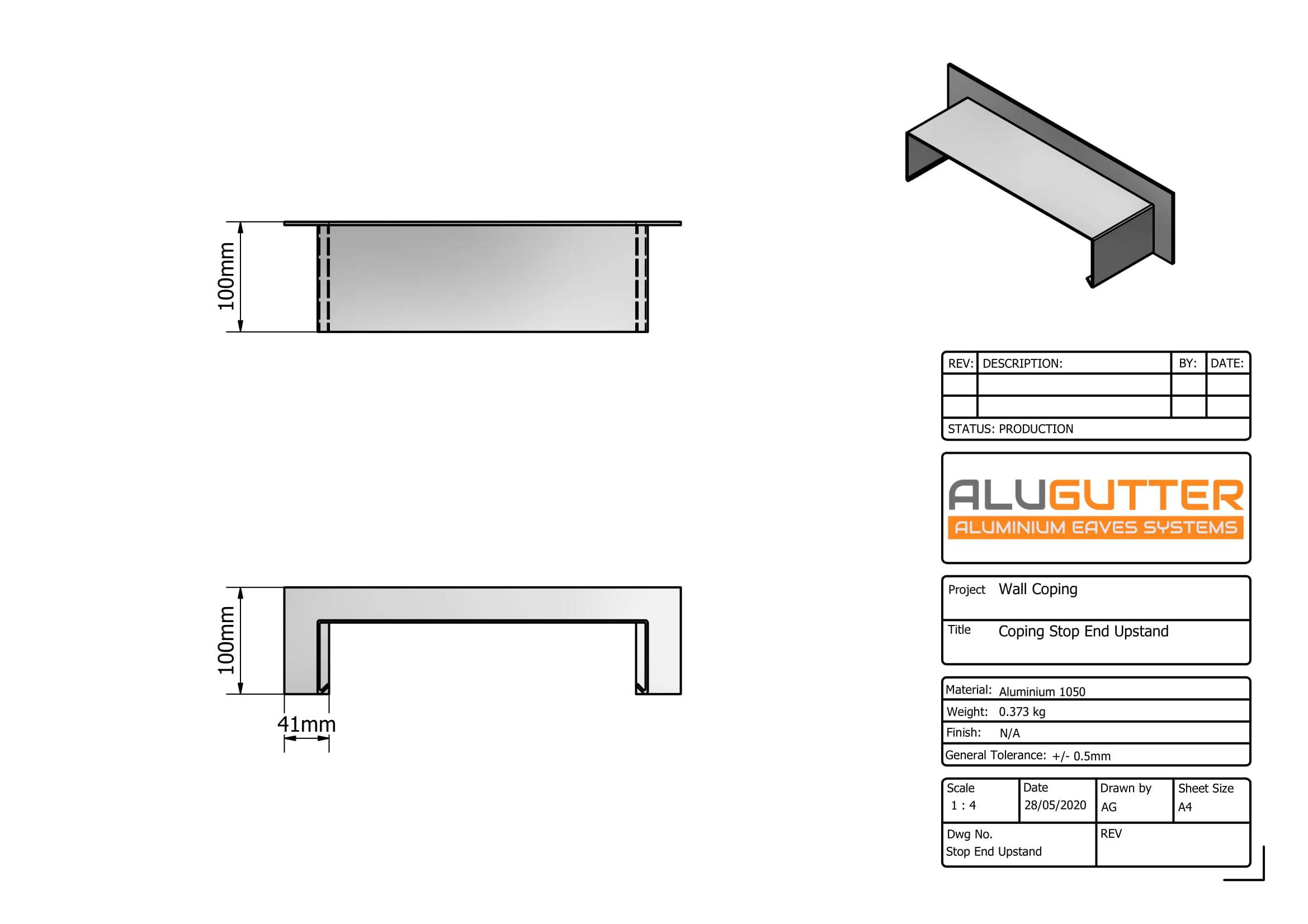 WALL COPING STOP END UPSTAND - Alugutter