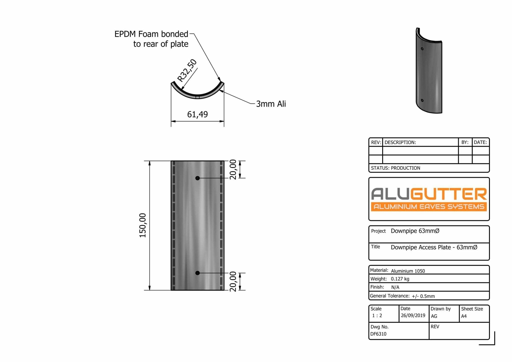 DF6310 - DOWNPIPE ACCESS PLATE - 63mm DIA - Alugutter