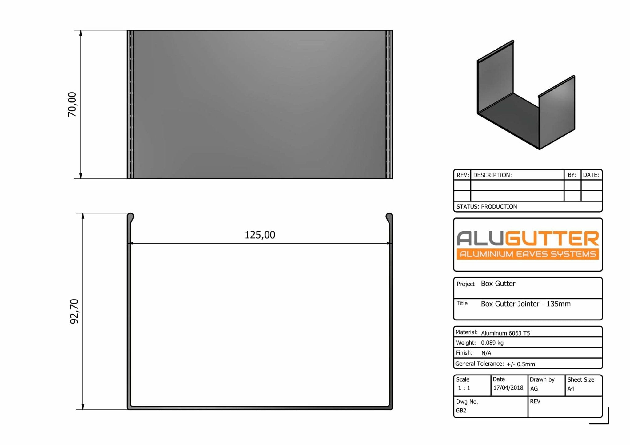 GB2 - BOX GUTTER JOINTER - 135 x 100mm - Alugutter