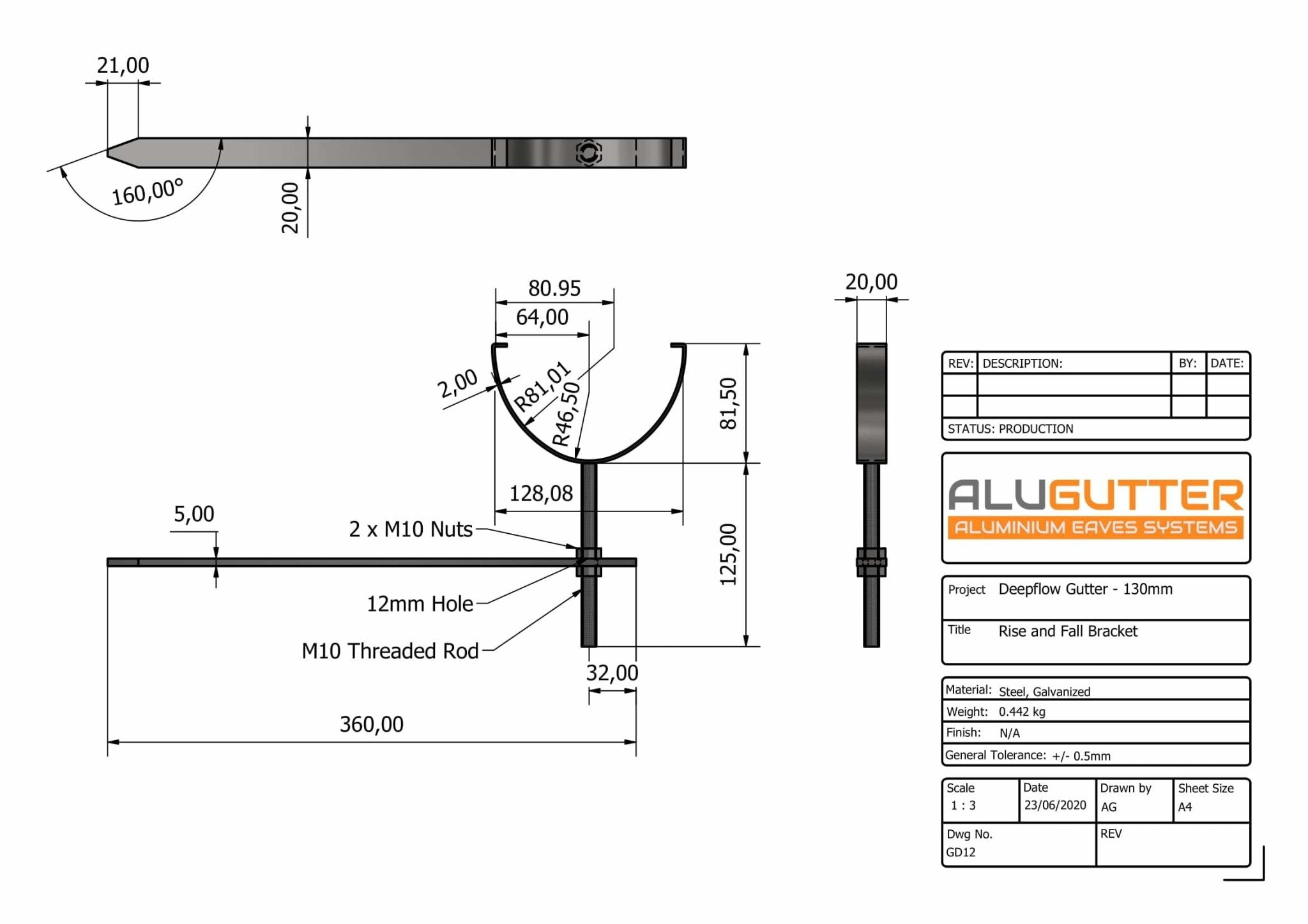 GD12 - DEEPFLOW GUTTER RISE AND FALL BRACKET - 130mm - Alugutter